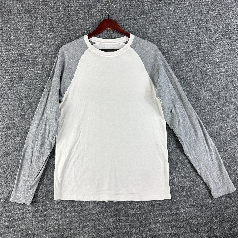 Travis Mathew Tee Shirt Mens Medium Cotton Long Sleeve White Gray Colorblock